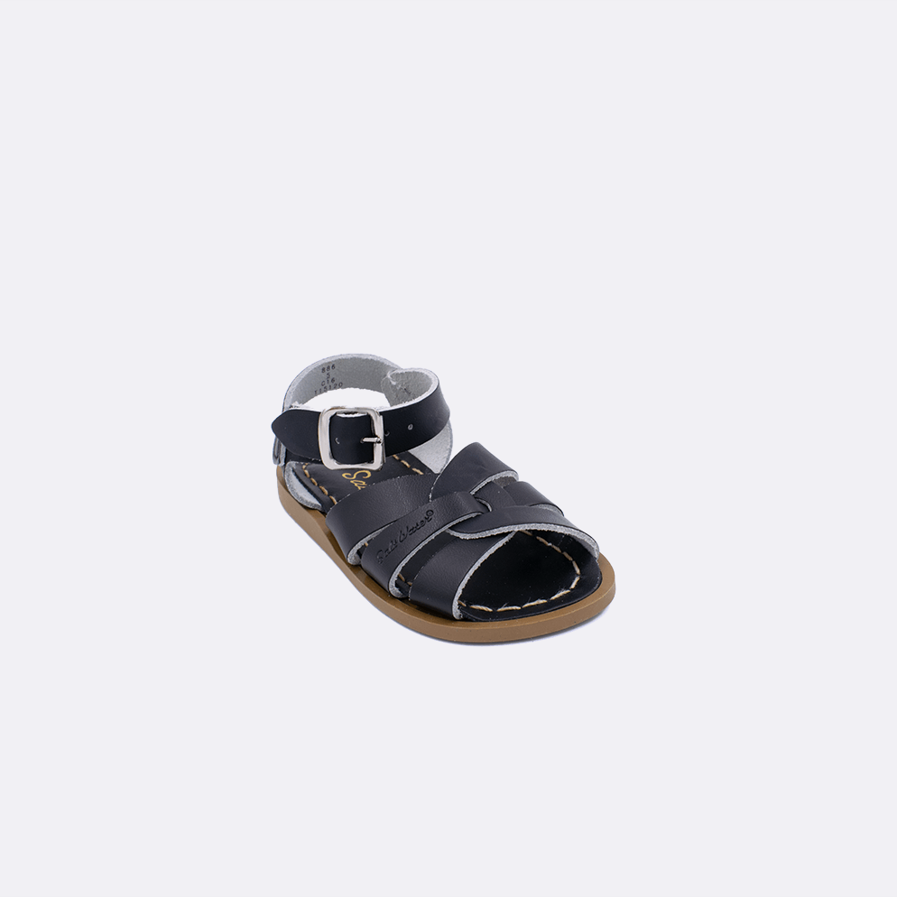 One 800 Original style sandal color black. Facing left to right diagonally. 	Baby size