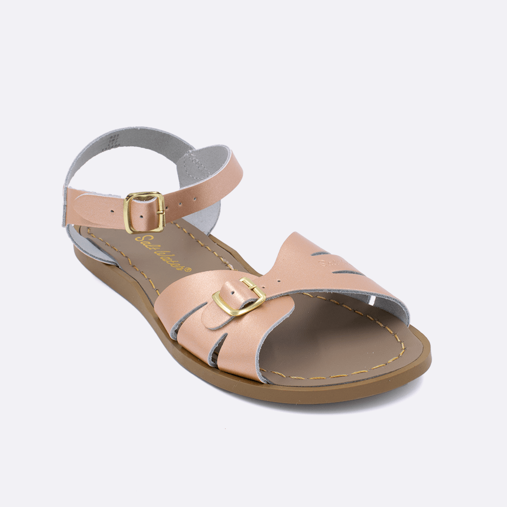 One 900 Classic style sandal color rose gold. Facing left to right diagonally. 	Adult Size.