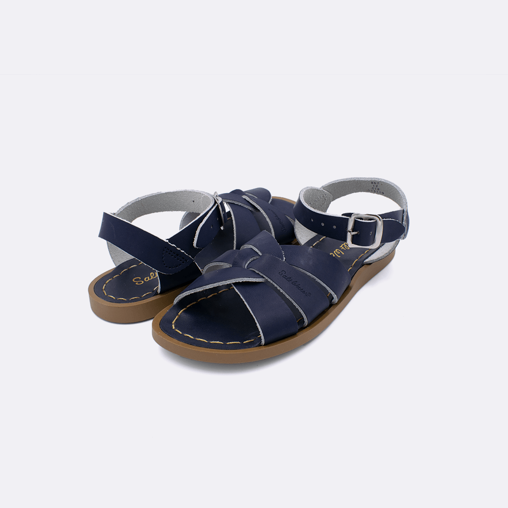 Two navy little kid sized 800 Original style sandal. Both pushed together facing the camera diagonally.
