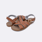 Two tan little kid sized 800 Original style sandal. Both pushed together facing the camera diagonally.