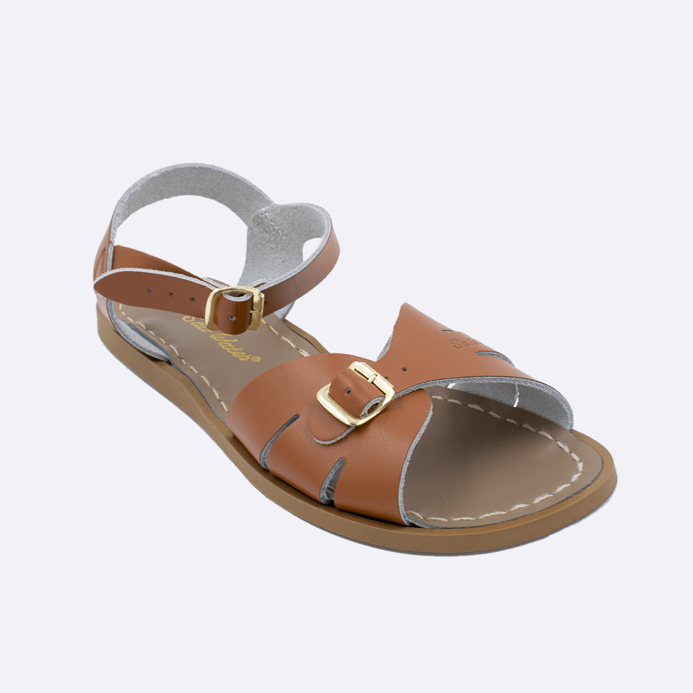 One 900 Classic style sandal color red. Facing left to right diagonally. Adult Size.
