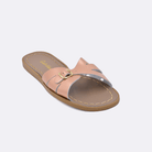 One 9900 Classic Slide style sandal color rose gold. Facing left to right diagonally. 	Adult Size.