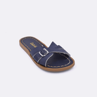 One 9900 Classic Slide style sandal color navy. Facing left to right diagonally. 	Little Kid Size.