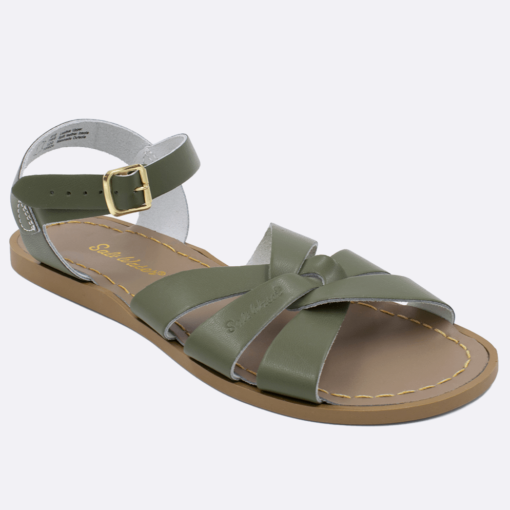 One 800 Original style sandal color olive. Facing left to right diagonally. 	Adult Size.