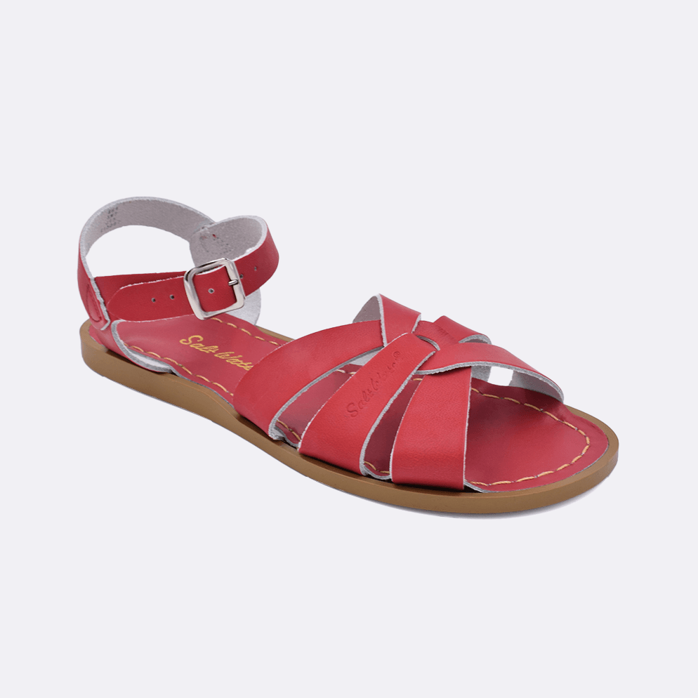 One 800 Original style sandal color red. Facing left to right diagonally. 	Adult Size.